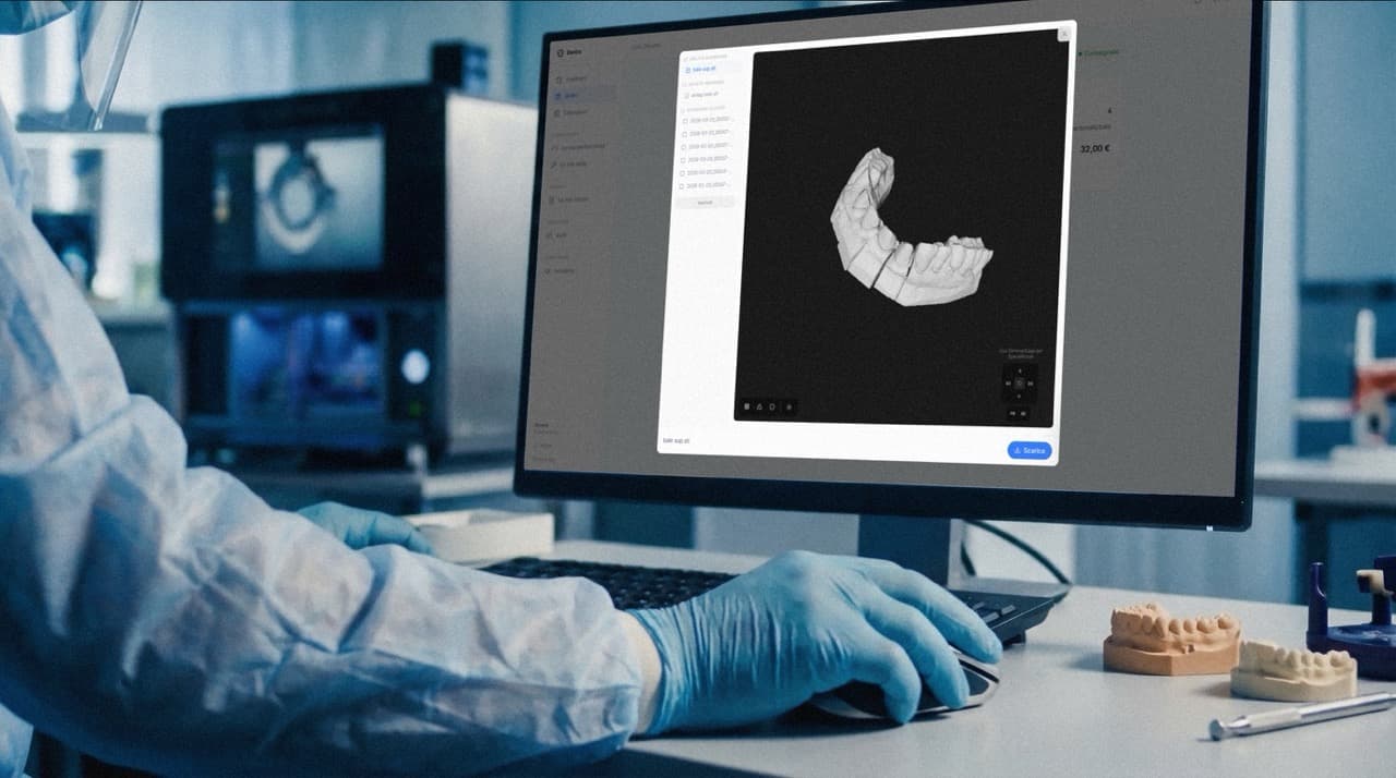 Collaboratore CAD dentale al lavoro da remoto
